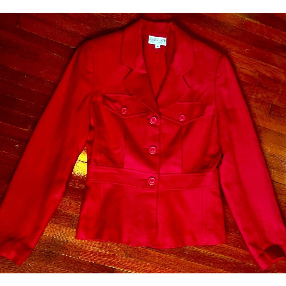 Vintage 70s Jordan & Cole Fitted Red Blazer Suit Jacket Small Medium Preppy Boho